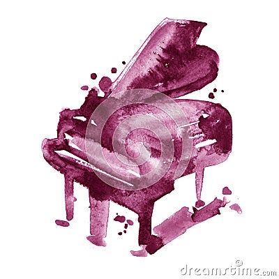 Maroon wine watercolor sketch grand piano on a white background Stock Photo