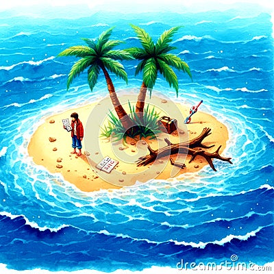 Marooned on a deserted island Beach Sun Stock Photo