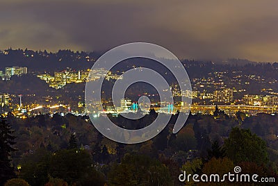 Marquam Hill and Portland Bridges at Night Stock Photo