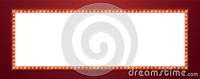 Marquee frame with red border, retro casino signboard with white background. Vector Illustration