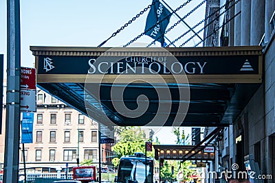 Marquee for the offices of the Church of Scientology located on 46th street in Manhattan, New York City near Times Square Editorial Stock Photo