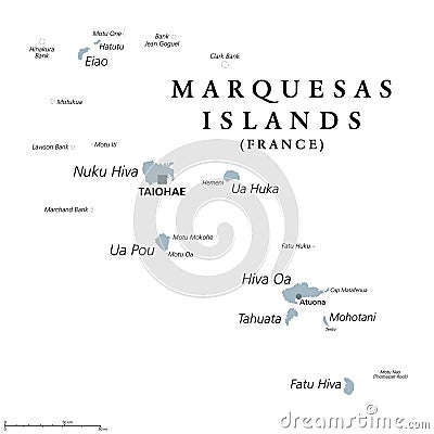 Marquesas Islands in French Polynesia, gray political map Vector Illustration