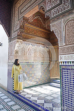 Marrakech, Morocco - Feb 8, 2023: Beautiful interiors and architecture of the historic Bahia Palace Editorial Stock Photo