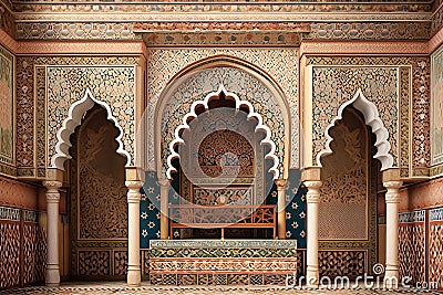 Marrakech's Mesmerizing Arabic Architecture: Intricate Details and Ornate Arabesque Designs Stock Photo