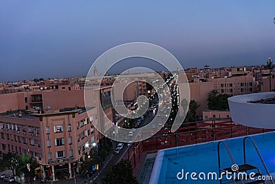 Marrakesh sunset with traffic lights seen from rooftop Editorial Stock Photo