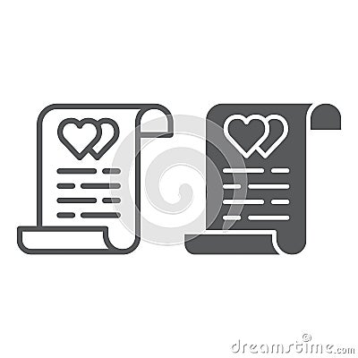 Marriage contract line and glyph icon, document and agreement, marriage insurance sign, vector graphics, a linear Vector Illustration