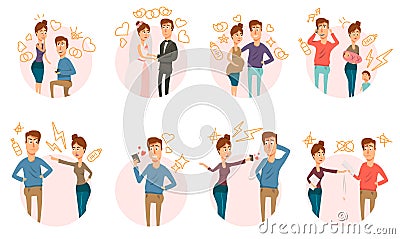 Marriage Divorce Icons Collection Vector Illustration