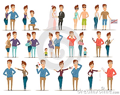 Marriage Flat Characters Set Vector Illustration