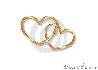 Marriage rings. Two golden interlocking hearts isolate on transparent or white background. 3d vector illustration happy valentine Vector Illustration