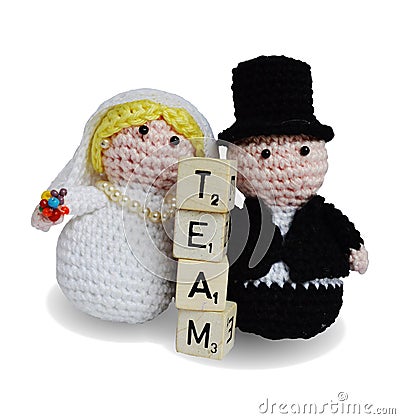 Marriage is teamwork concept on white background Stock Photo