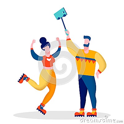 Married Bloggers Couple Vector Flat Illustration Vector Illustration