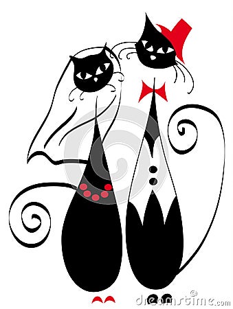 Married couple cats Cartoon Illustration