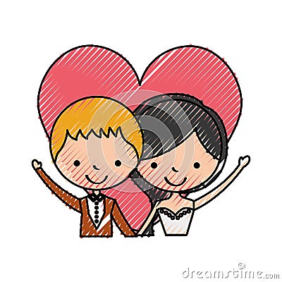 Married couple with heart avatars characters Vector Illustration