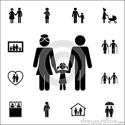 married couple holding daughter by the hand icon. Detailed set of Family icons. Premium quality graphic design sign. One of the co Stock Photo