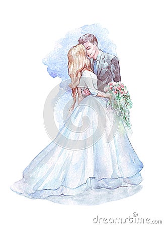 Married couple hugging watercolor Stock Photo