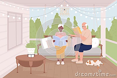 Married couple reading on cozy terrace flat color vector illustration Vector Illustration
