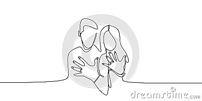 Married couple showing his and her ring after wedding with continuous single one line art drawing vector Vector Illustration