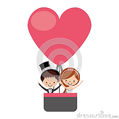 Married couple traveling in balloon avatar characters Vector Illustration