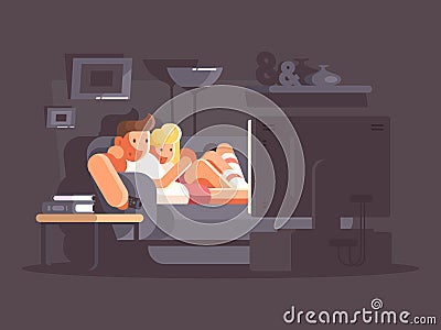 Married couple watching TV Vector Illustration