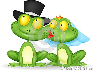 Married frog kissing Vector Illustration