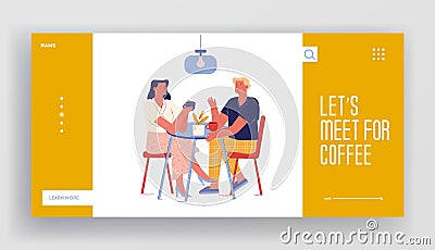 Married or Newlywed Couple Morning Routine Landing Page Template. Young Characters Have Breakfast in Hotel Vector Illustration