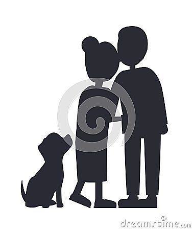 Married People and their Puppy, Family Poster Vector Illustration