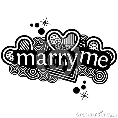 Marry me. Hand lettering typography text. Heart Doodles Vector Illustration