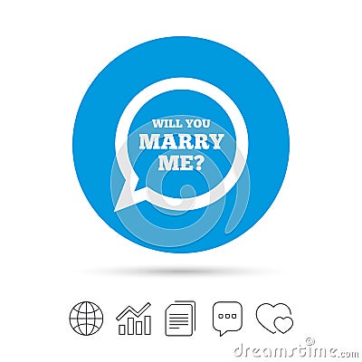 Marry me speech bubble sign icon. Engagement symbol. Vector Illustration