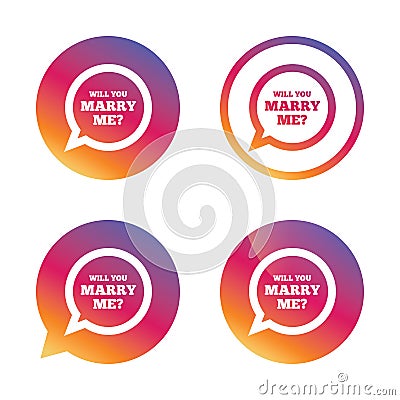 Marry me speech bubble sign icon. Engagement symbol. Vector Illustration