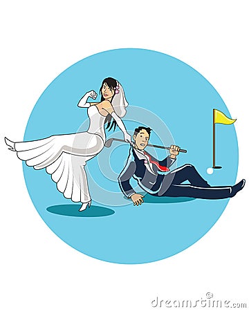 Marrying Golfer Cartoon Vector Illustration