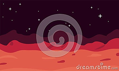 Mars background with flat design science planet. Alien red planet mars with stars. Research cosmas vector illustration landscape Vector Illustration