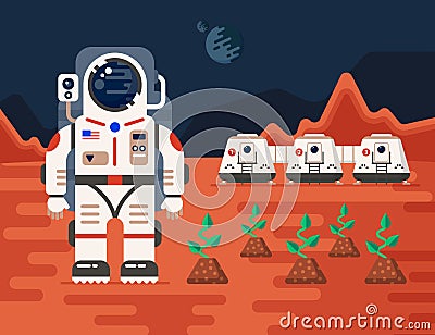 Mars colonization with the trees Vector Illustration