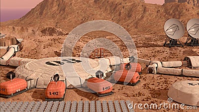 Mars Colony Base Camp Cartoon Illustration