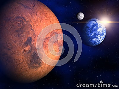 Mars, Earth and the Moon Stock Photo