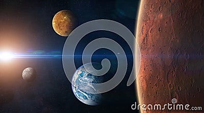 Mars, Earth, Venus, Mercury and Sun Stock Photo