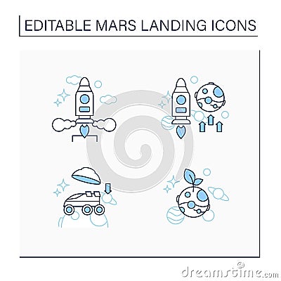 Mars landing line icons set Vector Illustration