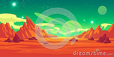 Mars landscape, alien planet, martian background Vector Illustration