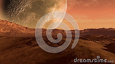 Mars like red planet with Moon Stock Photo