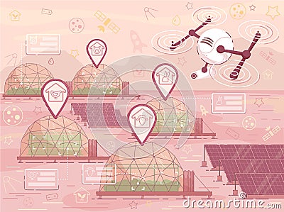 Mars Moon Colonization Building Animal Farm Dome Vector Illustration