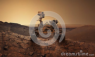 Mars 2020 Perseverance Rover is exploring surface of Mars. Perseverance rover Mission Mars exploration of red planet. Space Stock Photo