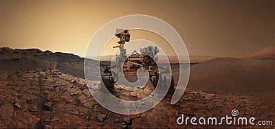 Mars 2020 Perseverance Rover is exploring surface of Mars. Perseverance rover Mission Mars exploration of red planet. Space Stock Photo