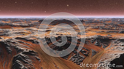 Mars Planet Surface With Dust Blowing. 3d illustration Cartoon Illustration