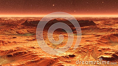 Mars Planet Surface With Dust Blowing. 3d illustration Cartoon Illustration