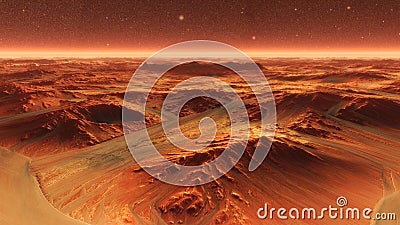 Mars Planet Surface With Dust Blowing. 3d illustration Cartoon Illustration