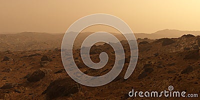 Mars the red planet surface, hills with rocks Stock Photo