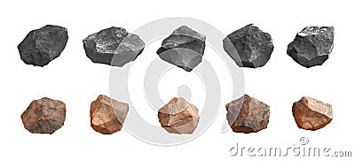 Mars rock group and meteorite extraterrestrial copper and black dark surface texture rough raw stone objects mountain rock. Stock Photo