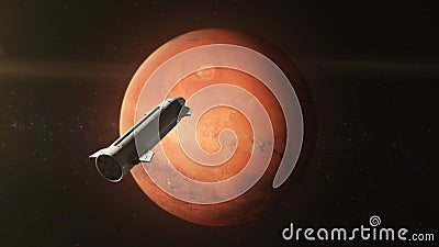 Mars rotating in outer space. Spacecraft orbiting planet Stock Photo