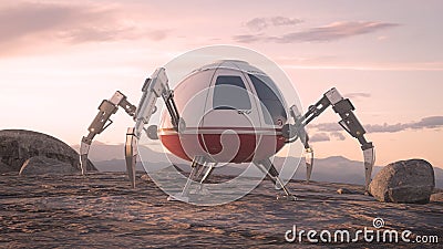 Mars rover exploring the surface of Mars. Image of automated robotic space autonomous vehicle Background image. Stock Photo