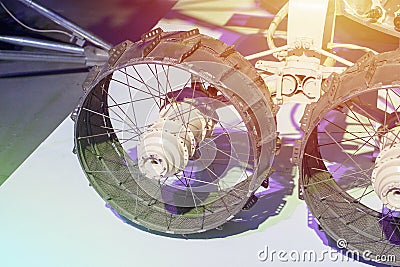 Mars rover wheels close up in museum Stock Photo