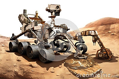 mars rovers robotic arm collecting soil samples Stock Photo